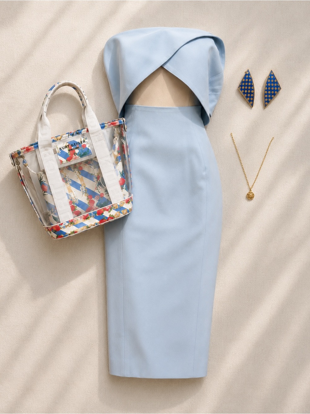 Elagia Blue Midi Dress Kurt Geiger Tote Vintage Jewelry Capsule